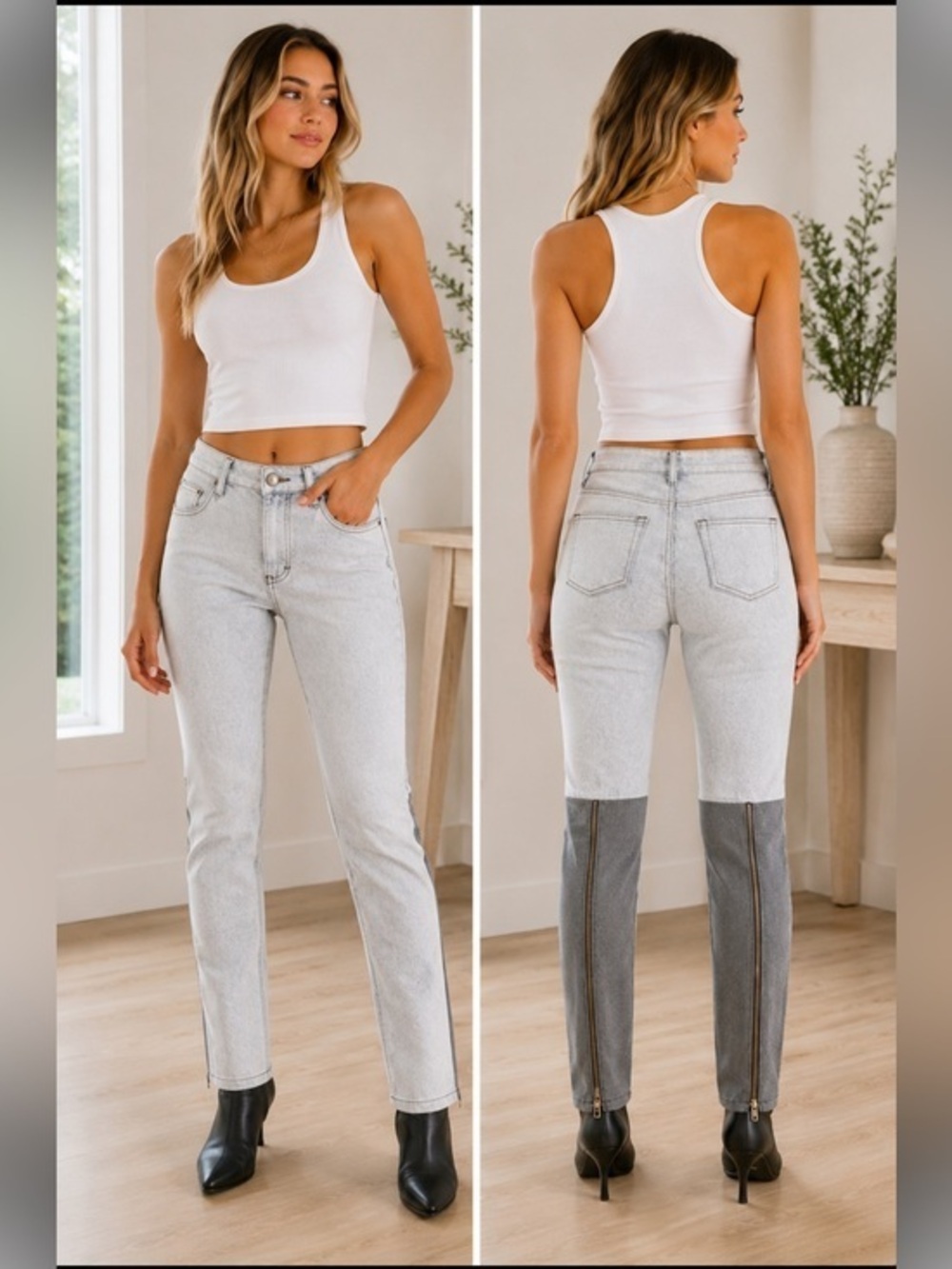 Denim North America 2010 Remix White Noise Two-Tone Skinny Jeans Zip Ankles